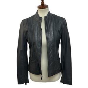 Vintage Tahari Gray Leather Baddie Racing Jacket Classic Fit 100% Leather S $890